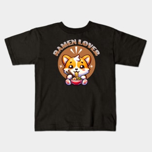 Kawaii Corgi Eating Ramen Kids T-Shirt